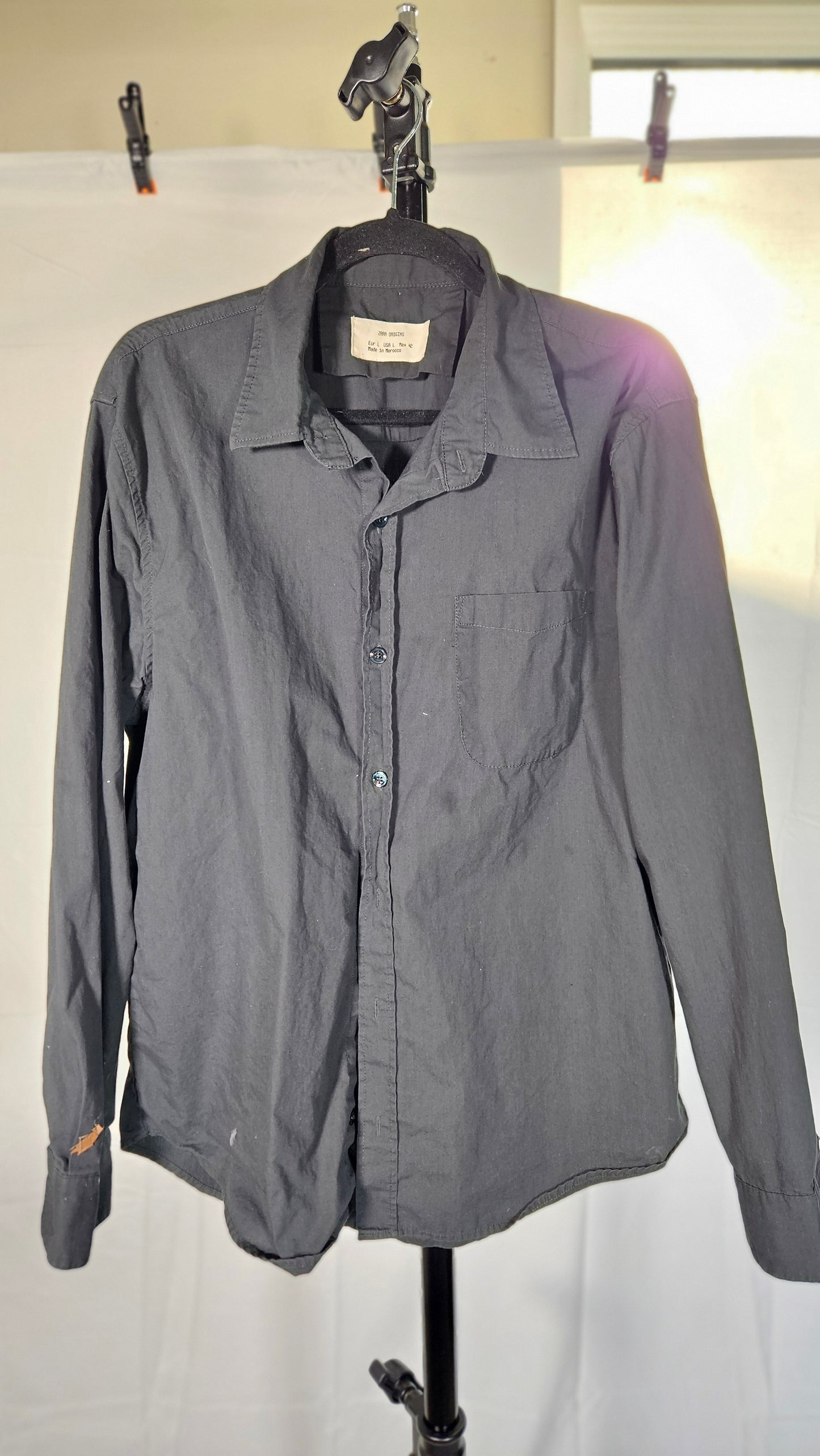 Men's Long Sleeve Chambray Woven Button-Down Shirt  size L