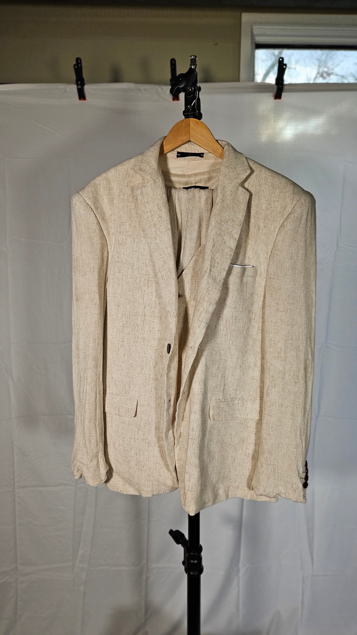 Mens Linen Suit 2 Piece Slim Fit Suit for Men Casual Summer Suit for Wedding Prom Party Beach  Size L