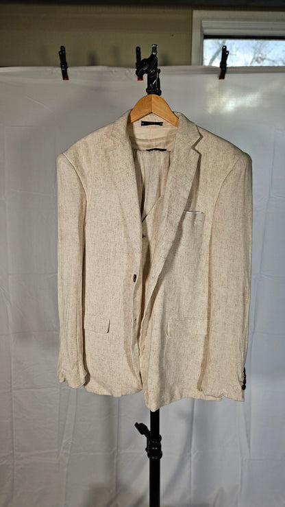 Mens Linen Suit 2 Piece Slim Fit Suit for Men Casual Summer Suit for Wedding Prom Party Beach  Size L