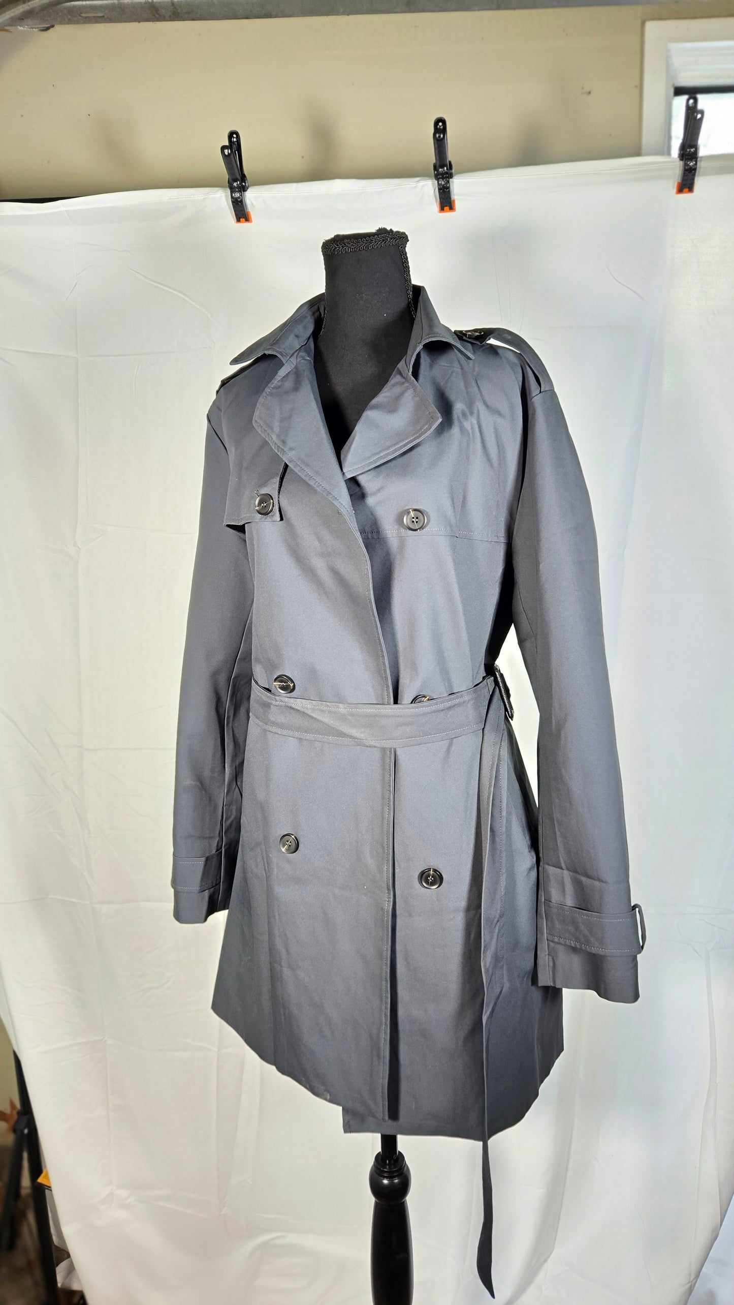 Women's Trench Coat Gray Wool Liner Brown  Size not available
