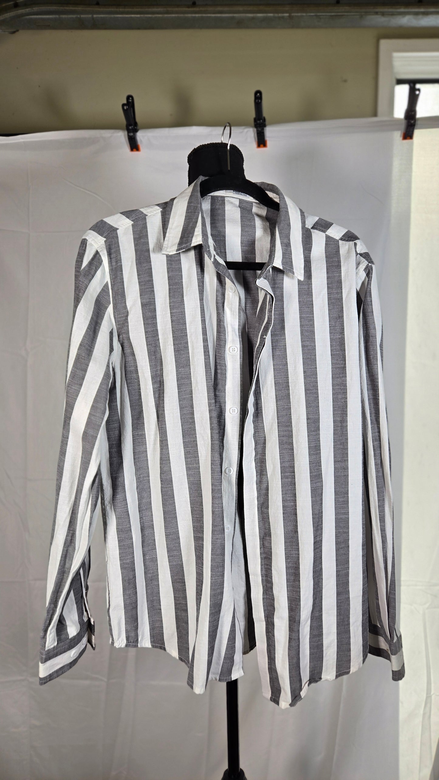 COOFANDY Men Button Down Striped Shirts Long Sleeve Slim Fit Untucked Dress Shirts Casual Summer Beach Shirts  size M