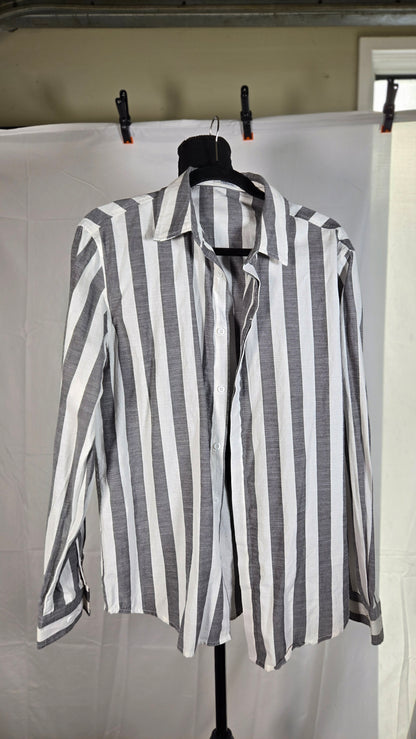 COOFANDY Men Button Down Striped Shirts Long Sleeve Slim Fit Untucked Dress Shirts Casual Summer Beach Shirts  size M