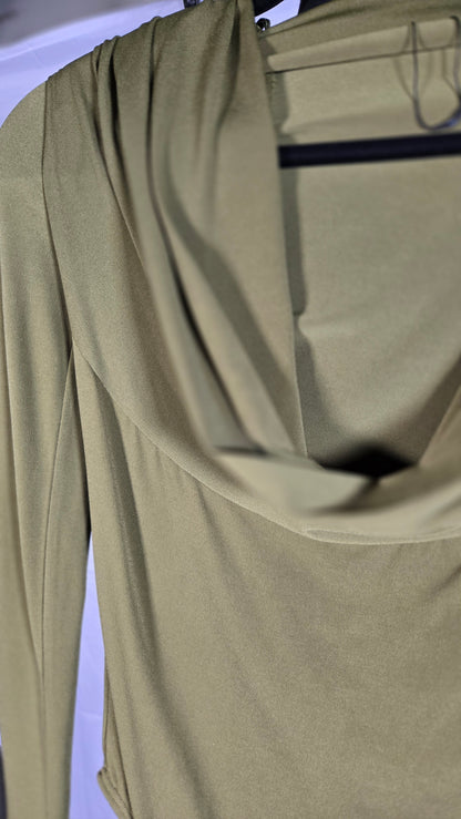 ZARA SHOULDER PAD DRAPEDBODYSUIT -Pistachio green size S