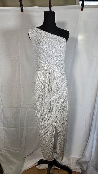 Womens Sequined Long Evening Dress Silver 2  Size No