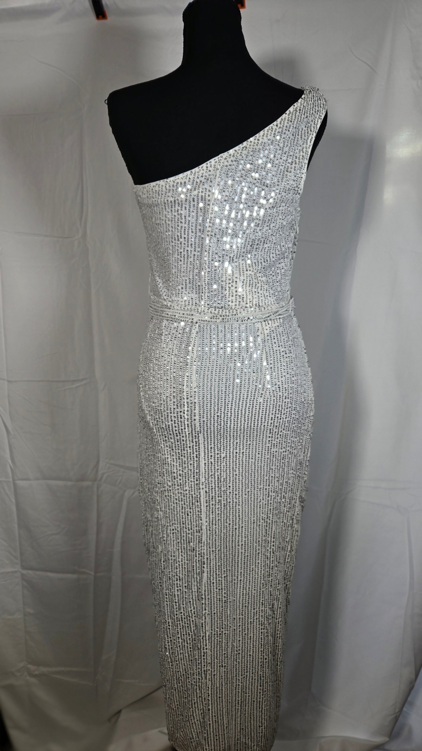 Womens Sequined Long Evening Dress Silver 2  Size No