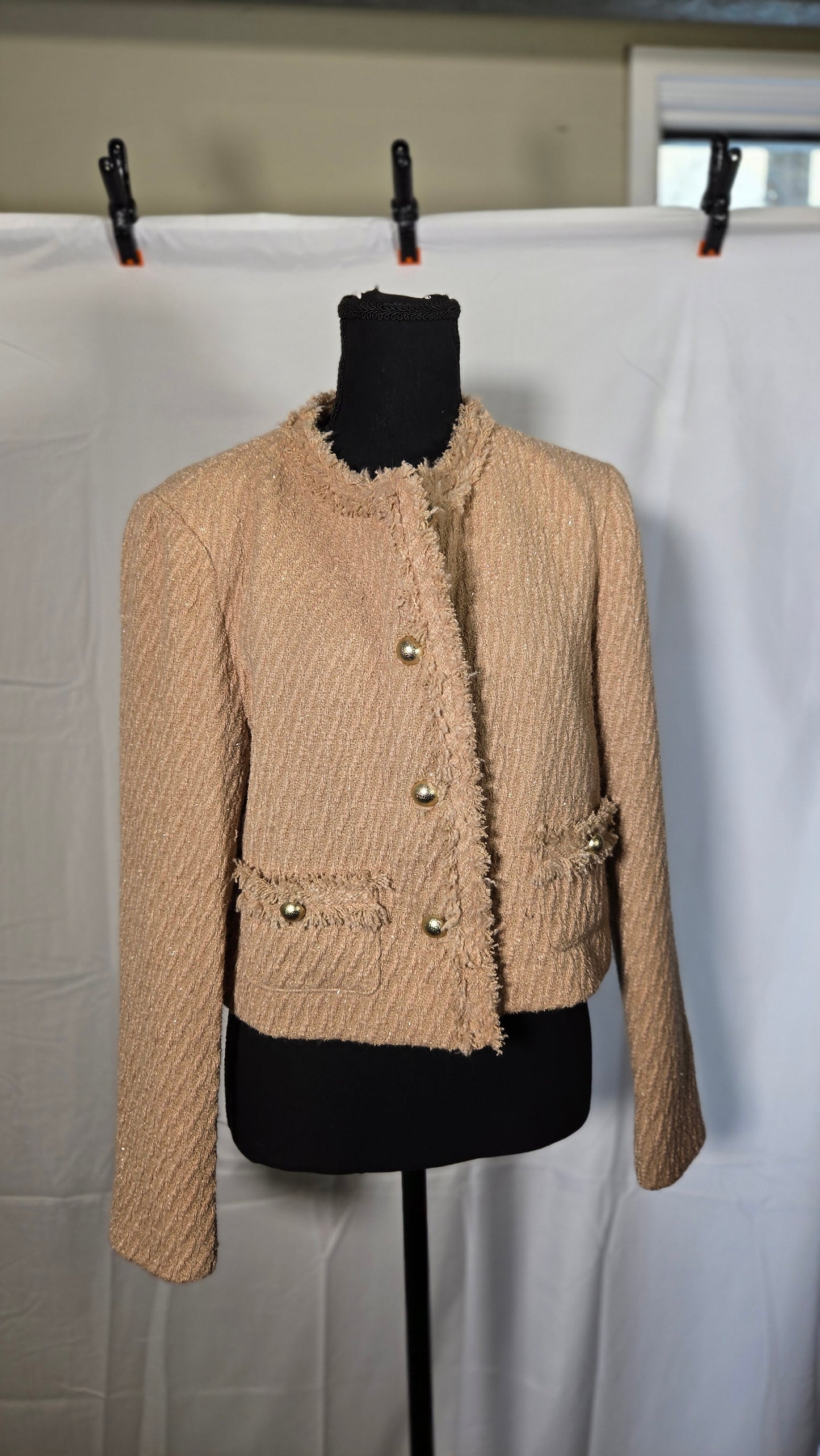 M.Infisavo Tweed Cardigan for Women Button Down Long Sleeve Warm Cropped Jacket Blazers Size M