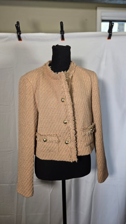 M.Infisavo Tweed Cardigan for Women Button Down Long Sleeve Warm Cropped Jacket Blazers Size M