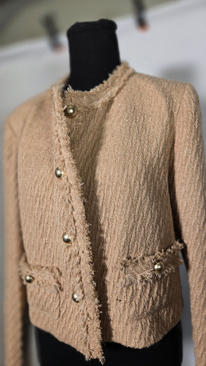 M.Infisavo Tweed Cardigan for Women Button Down Long Sleeve Warm Cropped Jacket Blazers Size M