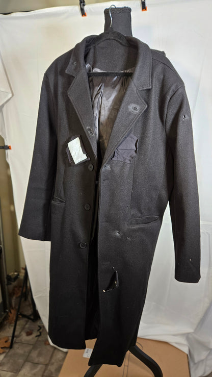 Men's Casual Trench Coat Slim Fit Notched Collar Long Jacket Overcoat Single Breasted Pea Coat wih Pockets size L