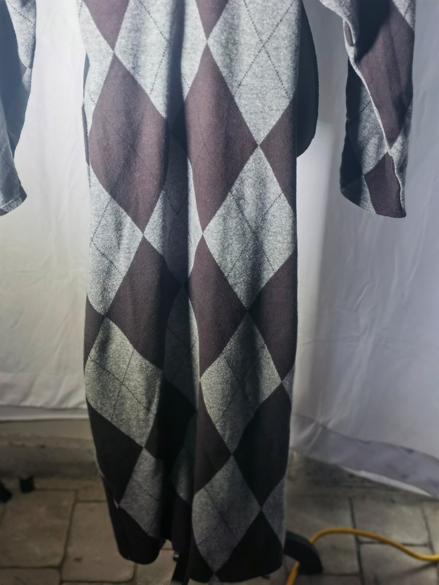 BELTED MIDI DRESS, gray and purple, with sleeves, size M