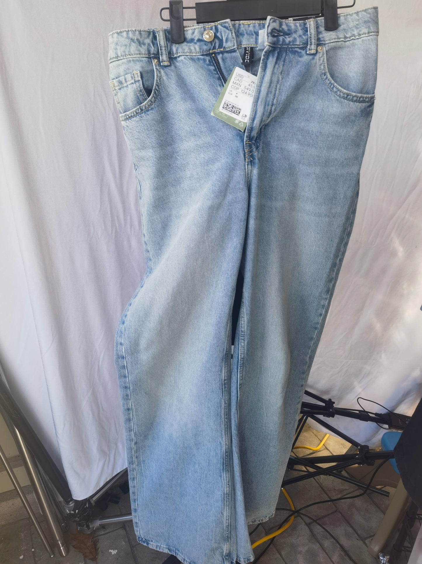 Loose Jeans Retro High Waist Wide Leg Jeans Women's Blue Street Fashion Straight Pants (Color : Light Blue, Size : Small) Size 4