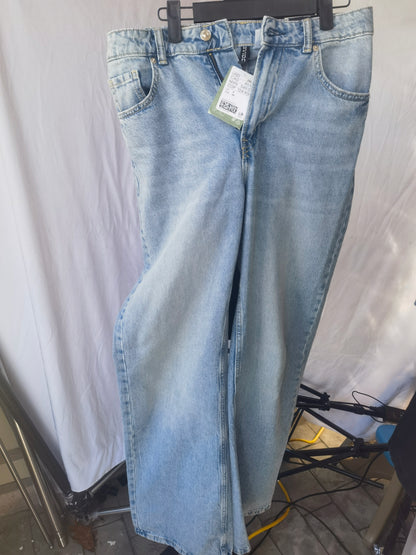 Loose Jeans Retro High Waist Wide Leg Jeans Women's Blue Street Fashion Straight Pants (Color : Light Blue, Size : Small) Size 4