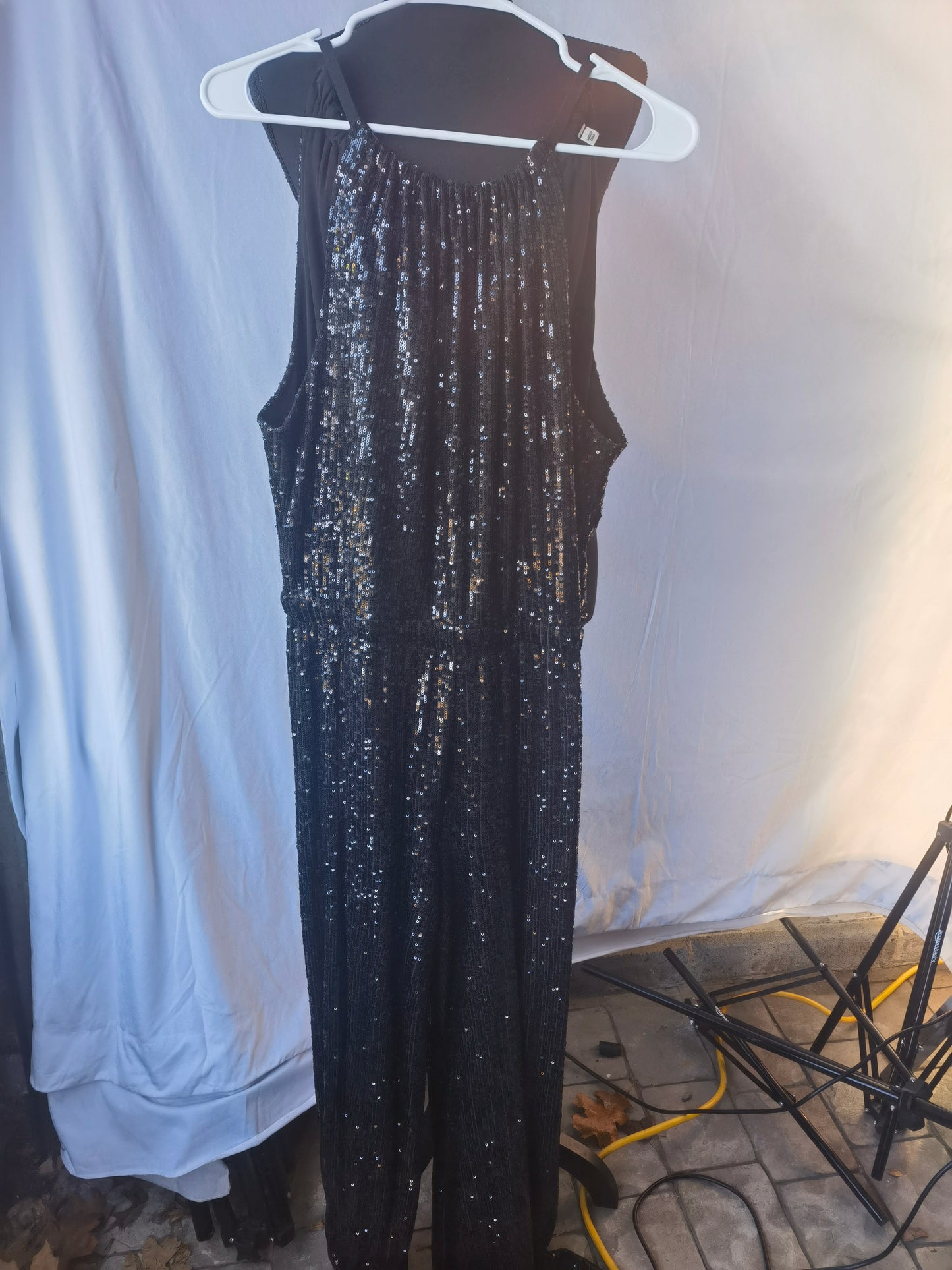 Max Studio womens Sequin Halter Wide Leg Jumpsuit Size L