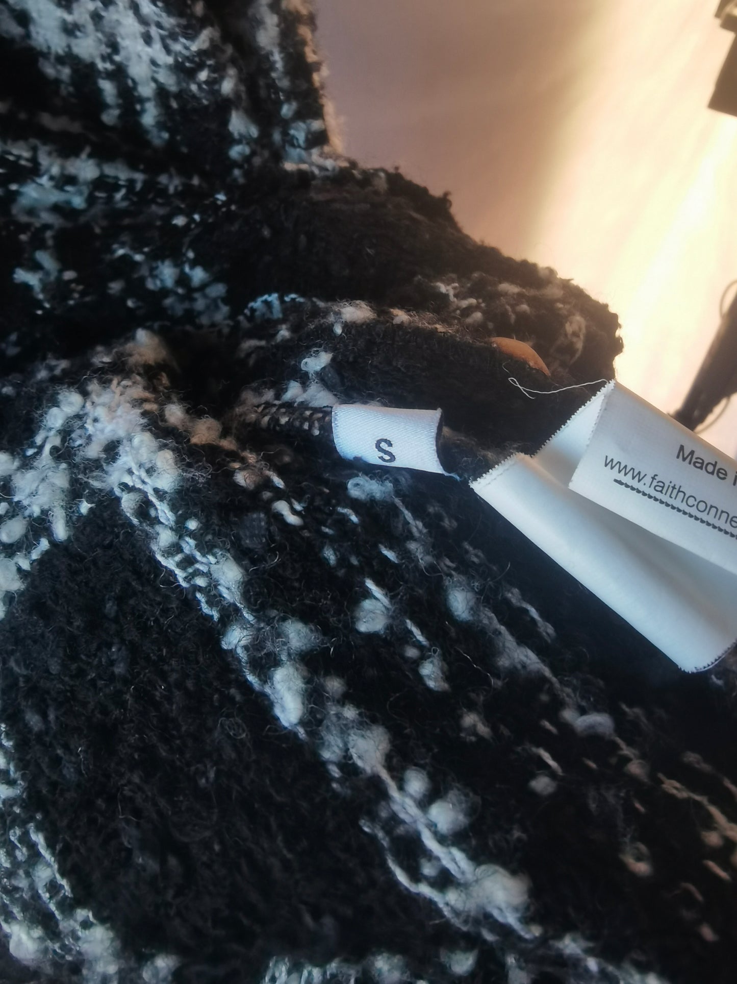 Faith Connexion Black & White Check Tweed Shirt Size S