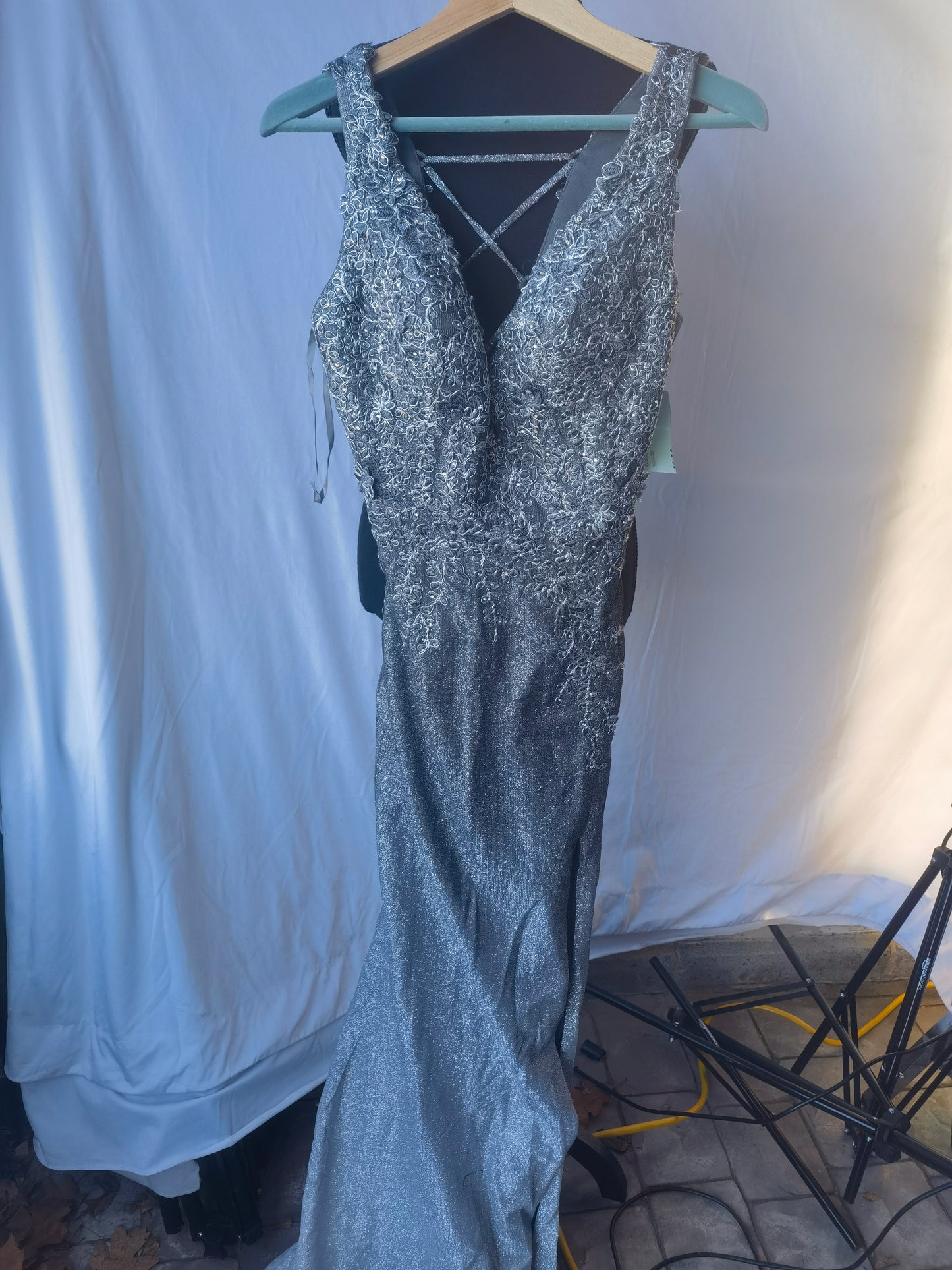 Mesh Insert Sequin Mermaid Hem Party Dress Elegant Formal Evening Prom Wedding Guest Gown, For Graduation, Dinner Size M