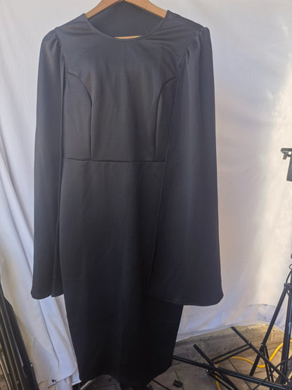 Allegra K Business Elegant Funeral Dresses for Women's Boat Neck 3/4 Sleeve Pleated Modest Midi Dress  didn't find size on picture