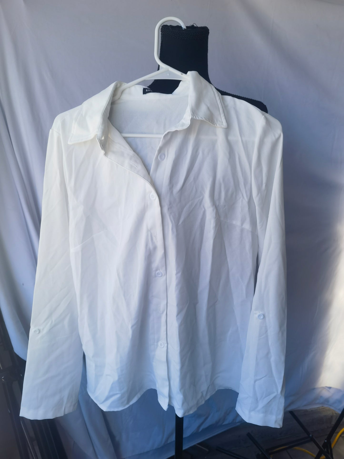 Women Long Sleeve White Blouse Top Loose Button Cotton Shirts Casual Office size S