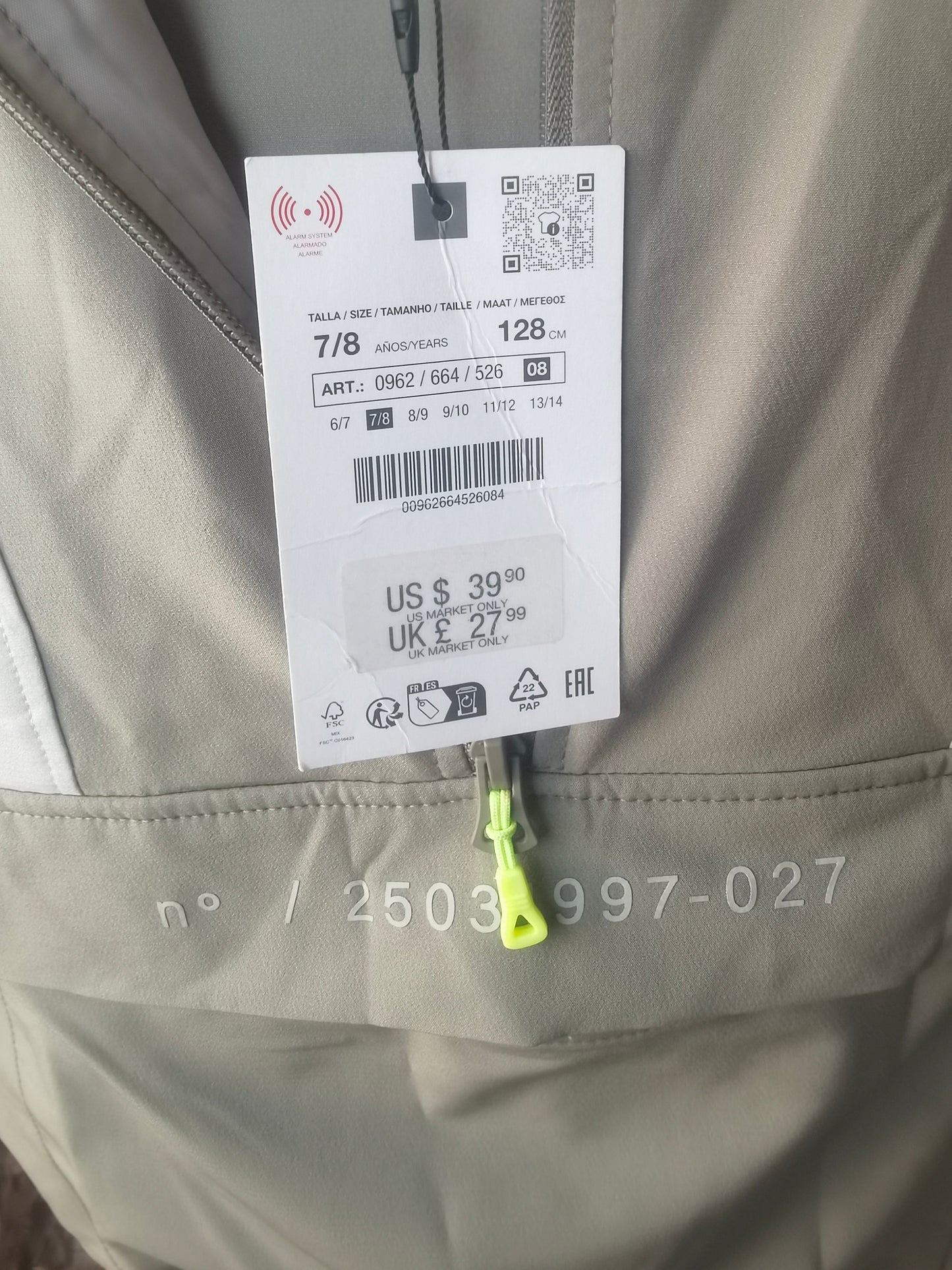 Children's clothing tops off-white, pants size 128cm/7-8 years old TECHNICAL SWEATSHIRT WITH ZIPPER  size7/8