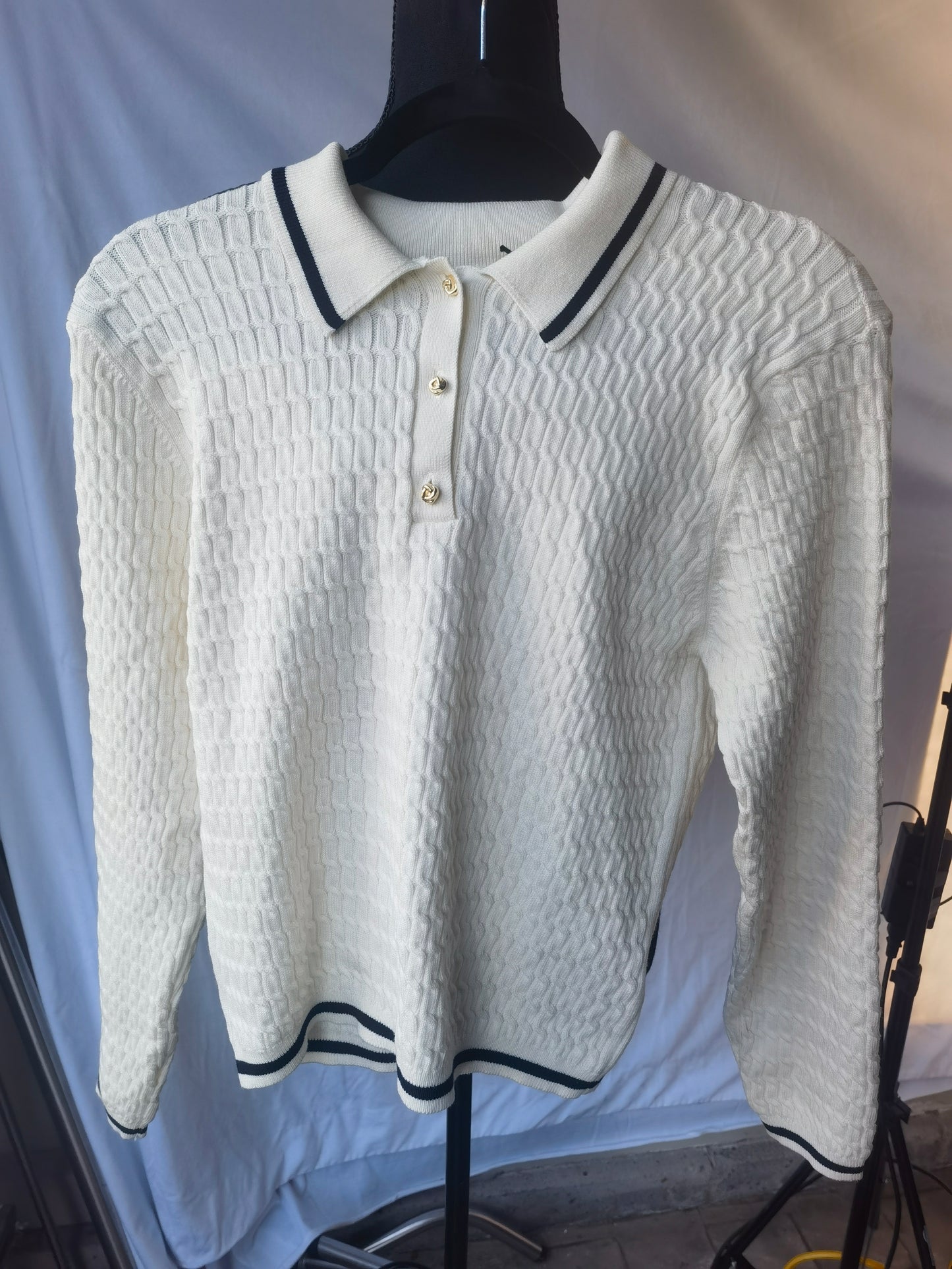 CABLE KNIT POLO SWEATER Size S