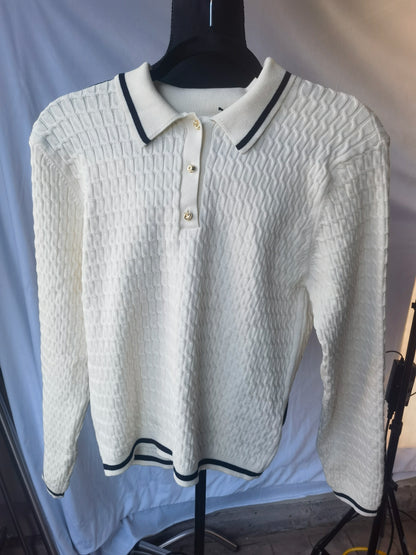 CABLE KNIT POLO SWEATER Size S