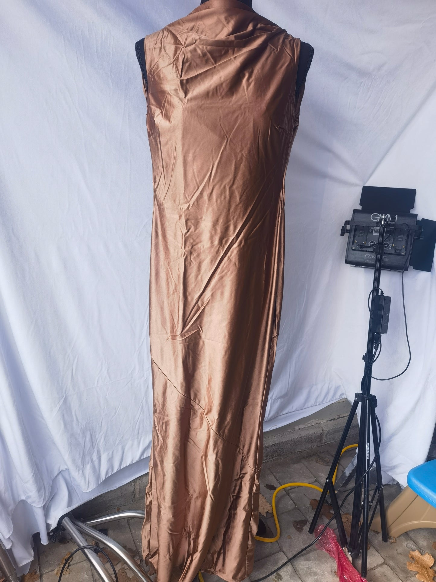 PRETTYGARDEN Women's Long Formal Satin Dress Mock Neck Sleeveless Side Slit Flowy Maxi Tank Dresses Size S