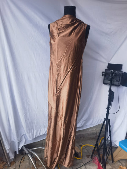 PRETTYGARDEN Women's Long Formal Satin Dress Mock Neck Sleeveless Side Slit Flowy Maxi Tank Dresses Size S