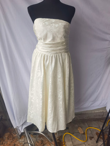 Strapless Jacquard Floral Satin Cocktail Party Gowns Corset A-Line Midi Formal Dresses with Pockets  Size 8