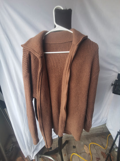 Men'S Classic Fleece Full Zip Hoodie Loose Fit Midweight Sweatshirt Casual Long Sleeve Pullover Hooded Sweater, Brown, Large Size XL