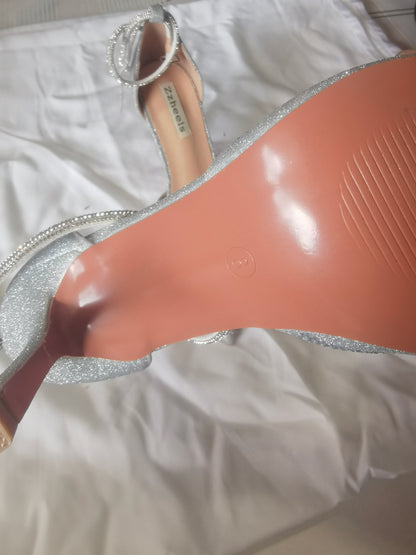 Zzheels Women's Wedding Heels Sparkly Rhinestone Stiletto Pumps Bow Heels Pointed Toe Ankle Strap High Heels Bridal Party Dress Shoes size 8