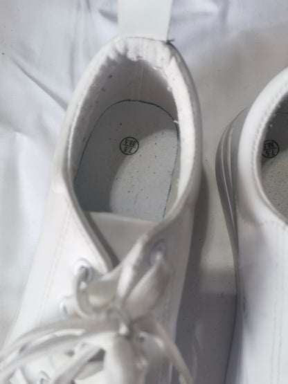 FRACORA Mens Canvas Shoes White Black Sneakers Low Top Lace Up Casual Shoes, Milk White Size 7.5/38.5