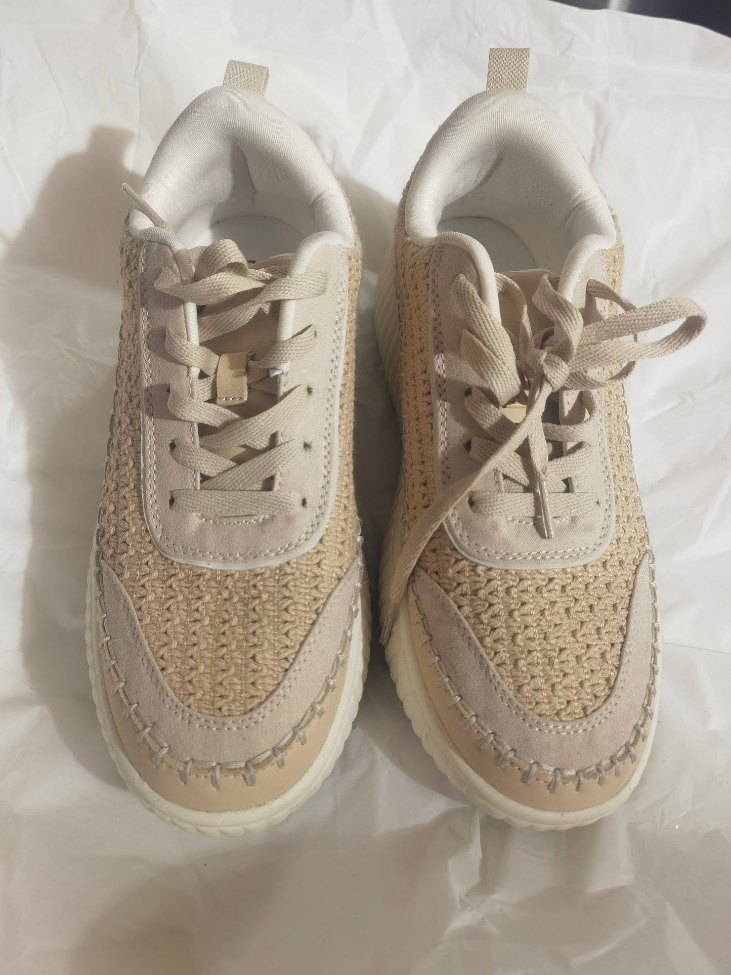 Women Lace Up Platform Woven Sneakers Comfortable Casual Fashion Sneaker Low Top Chunky Walking Shoes size 9