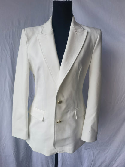 White Blazers for Women Fashion Office Ladies Notched Single Button Coats Elegant Casual Slim Jacket Size M