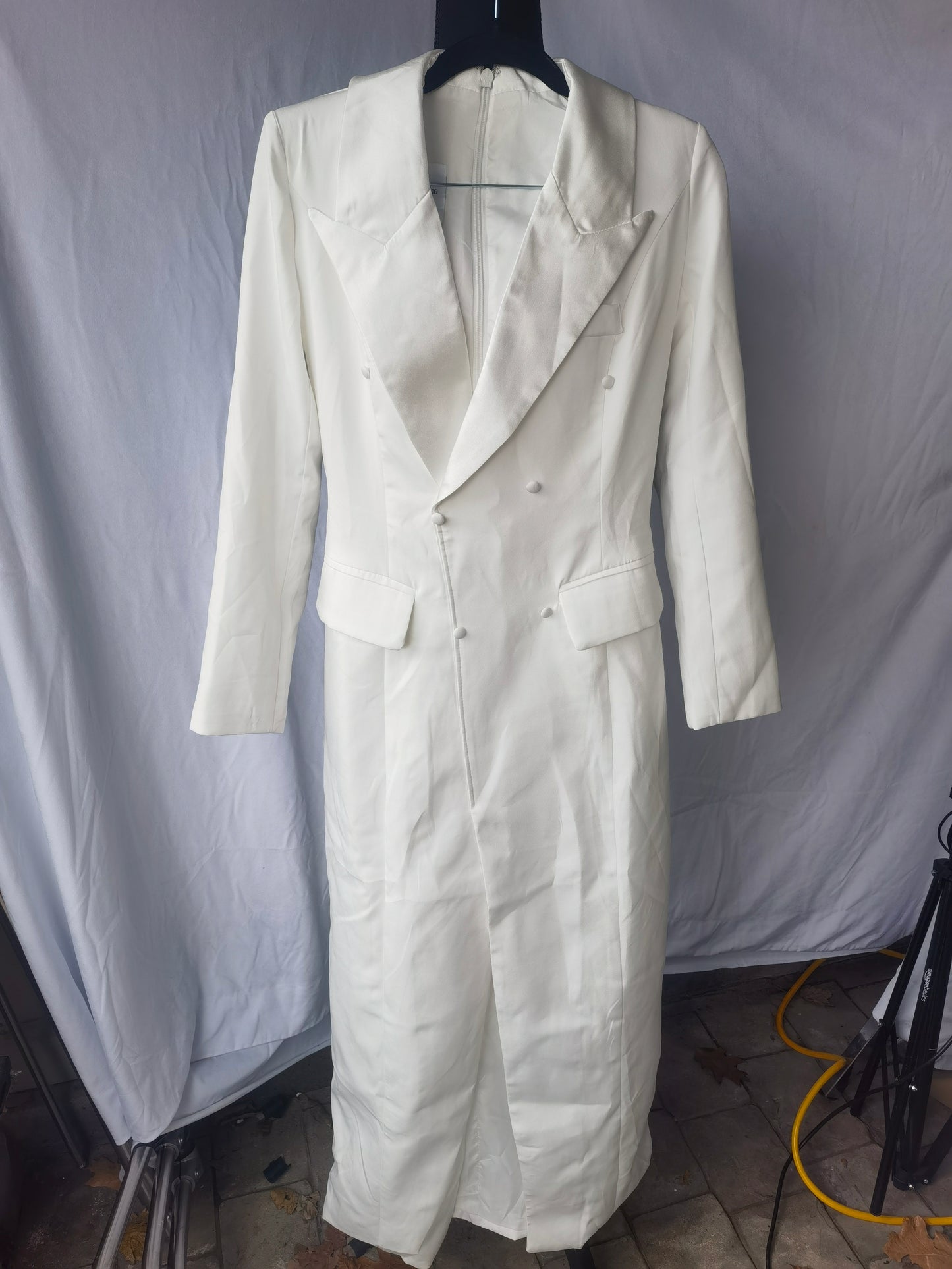 Women's Long Suit Jacket Dress Formal Business Peak Lapel Double Breasted Buttons Blazer Size No