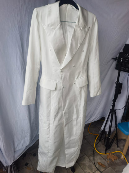 Women's Long Suit Jacket Dress Formal Business Peak Lapel Double Breasted Buttons Blazer Size No