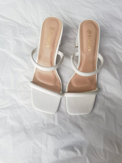 Women's Square Open Toe Heeled Sandals Two Strap Mules Slip On Block Chunky Mid Heels Sandals  size 9