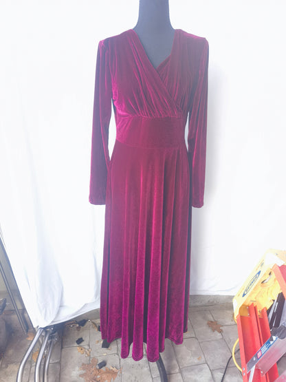 Women's Puff Sleeve Velvet Dress Long Lantern Sleeve V Neck Button Ruffle Pleated Single Breasted Maxi Party Dress  Size M