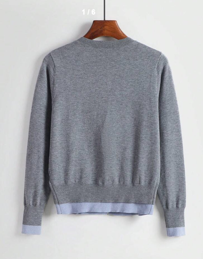 SHEIN Unity Contrast Color Open Cardigan 2 In 1 Crew Neck Loose Casual Basic Knit Sweater,Long Sleeve Tops Size XL