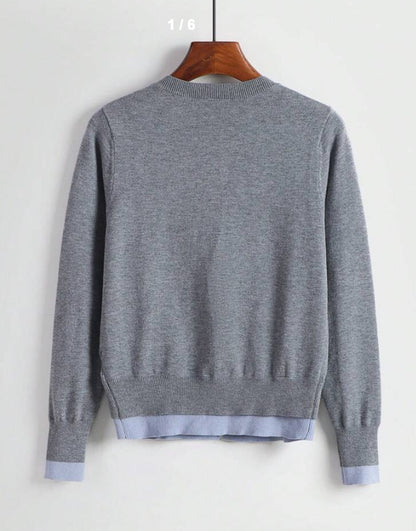 SHEIN Unity Contrast Color Open Cardigan 2 In 1 Crew Neck Loose Casual Basic Knit Sweater,Long Sleeve Tops Size XL