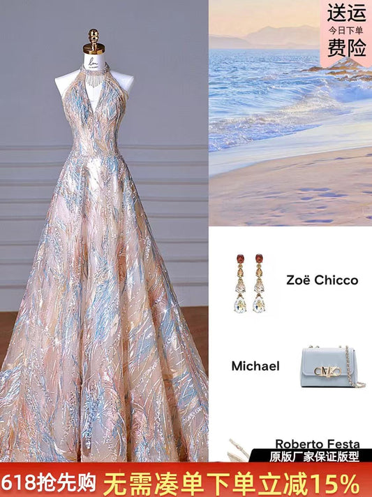 Women's Orange Gold Long Dress