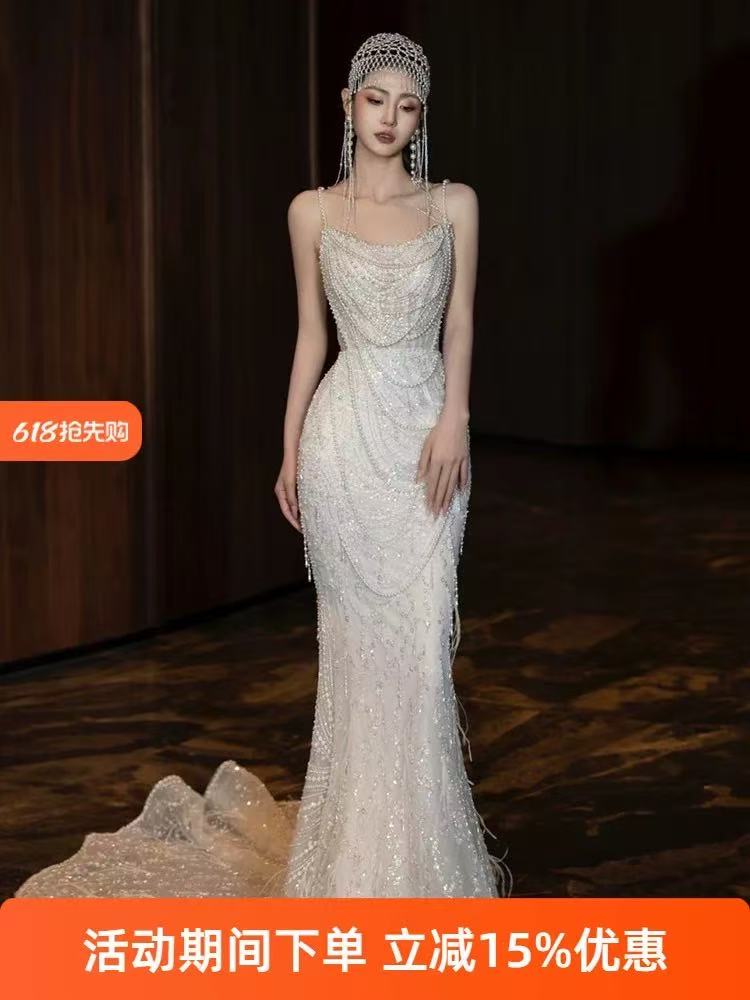 Women's White Galaxy Feather Haute Couture Fishtail Skirt