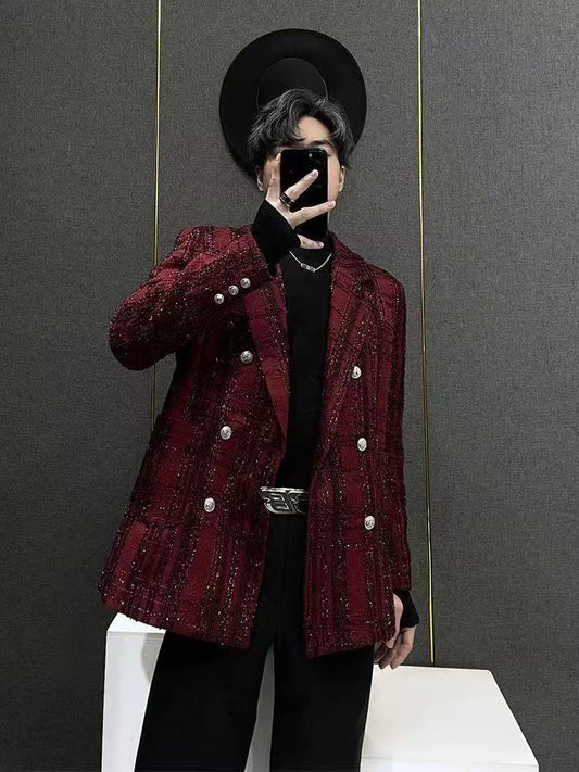 Men's Burgundy Double-Breasted Jacket