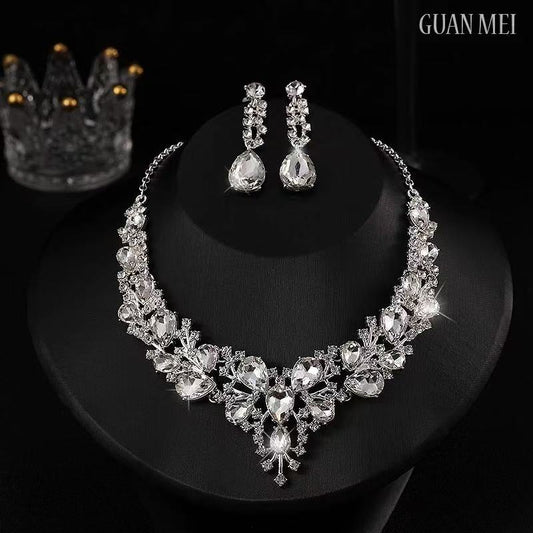 Women's V-Shaped Pave Diamond Tiara Necklace and Silver Earrings