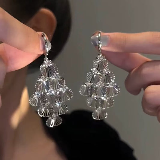 Women's Baroque Fan Shaped Layered Crystal Earrings