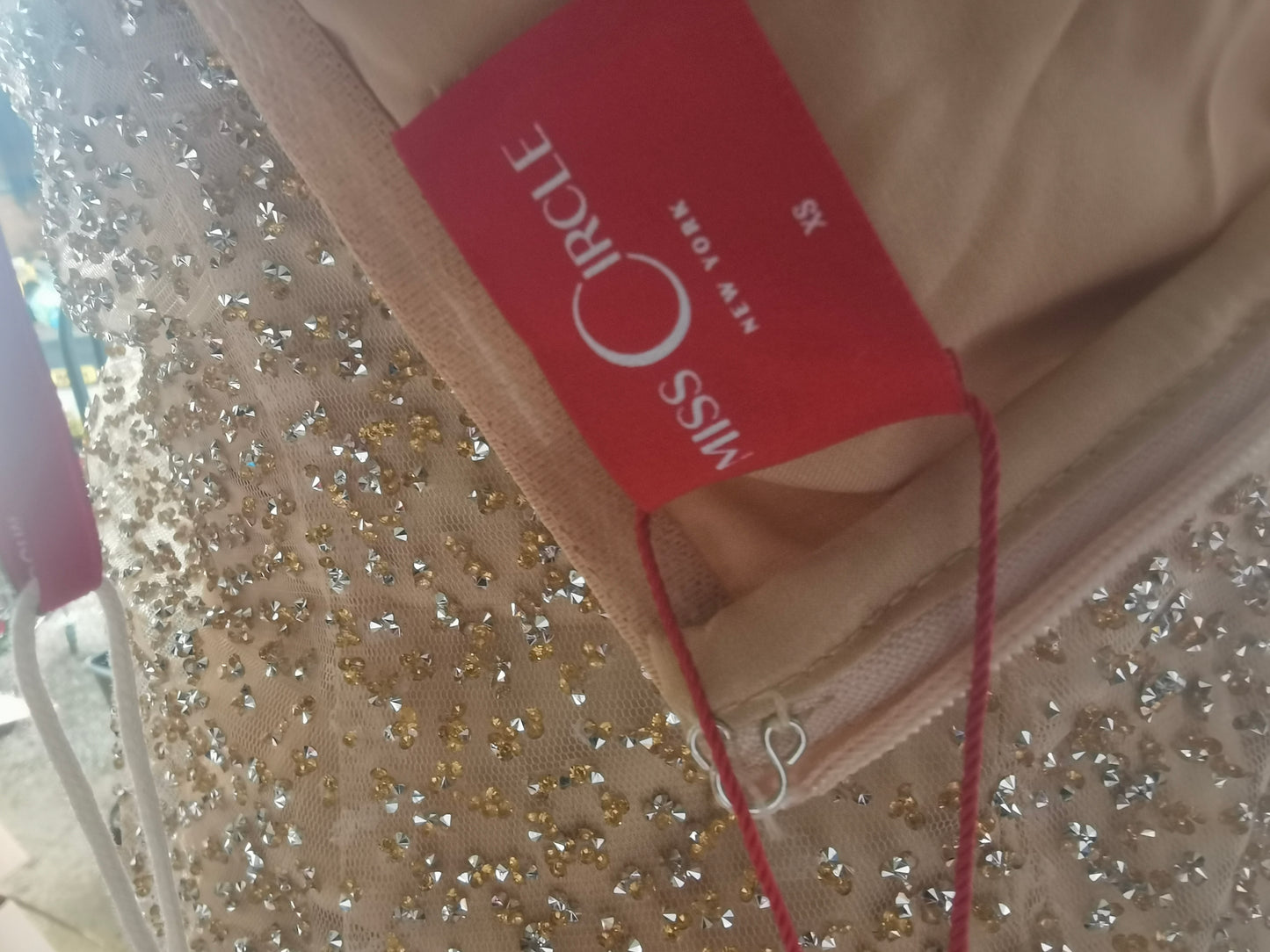 miss ircle Lainey Gold Satin Sequin Pearls Beaded Maxi DressSize XS