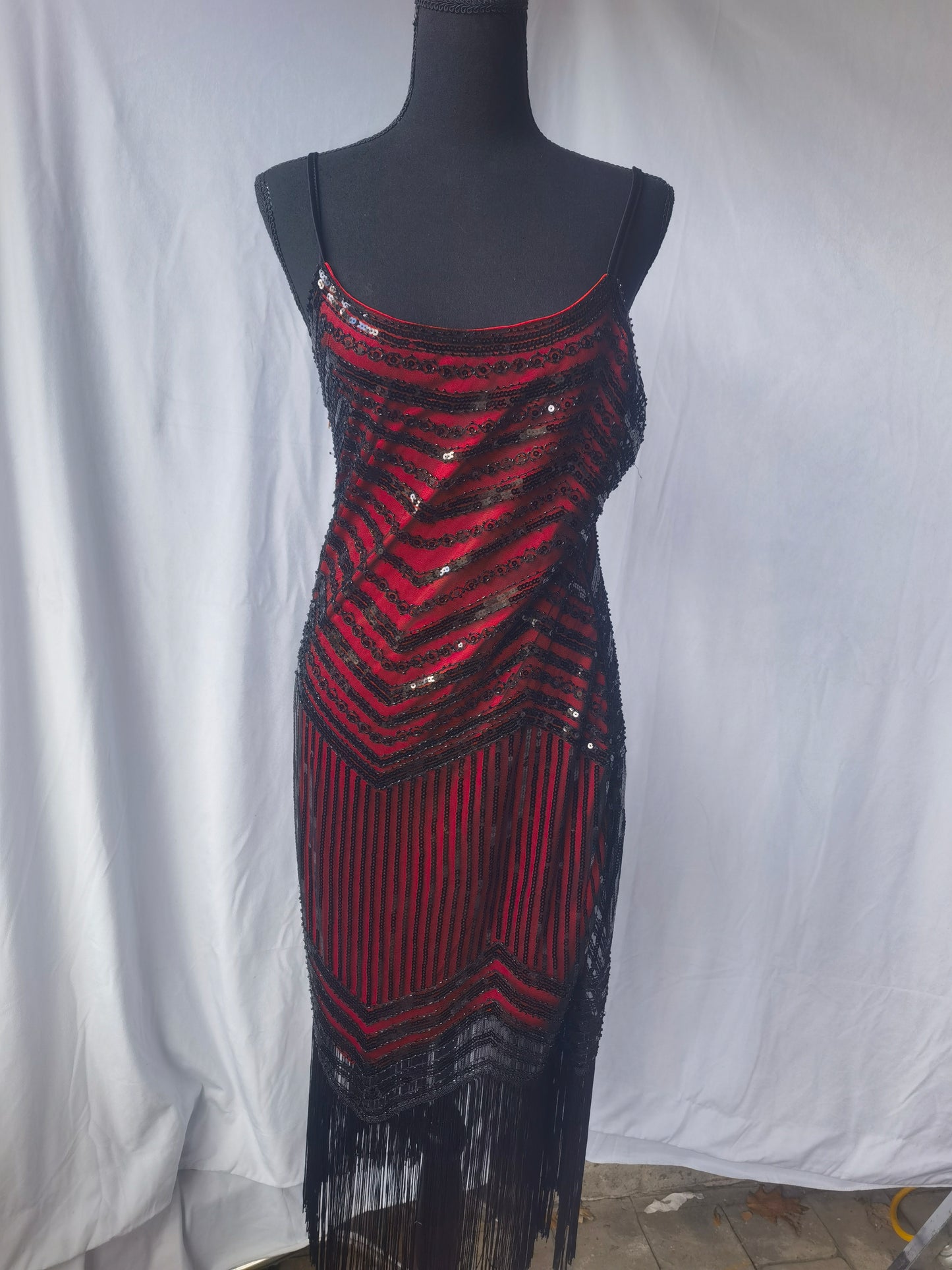 Women's Flapper Dress 1920s Vintage Sequins Beads Spaghetti Straps Fringe Party Wedding Night Dress DressSize M