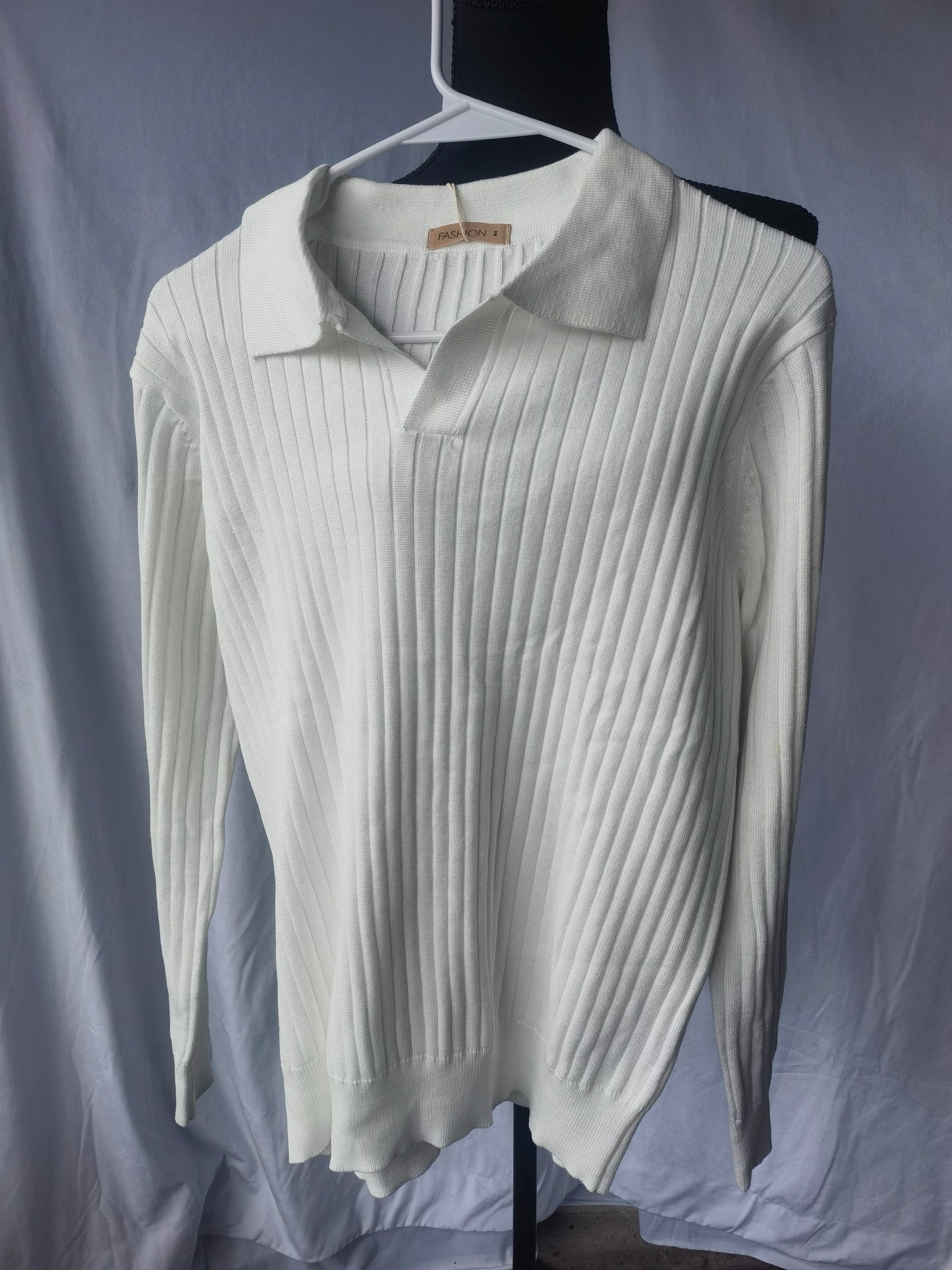 Men's Sweater V Neck Cable Knit Pullover Sweater Casual Long Sleeve Collared Twist Patterned Polo Sweaters size L