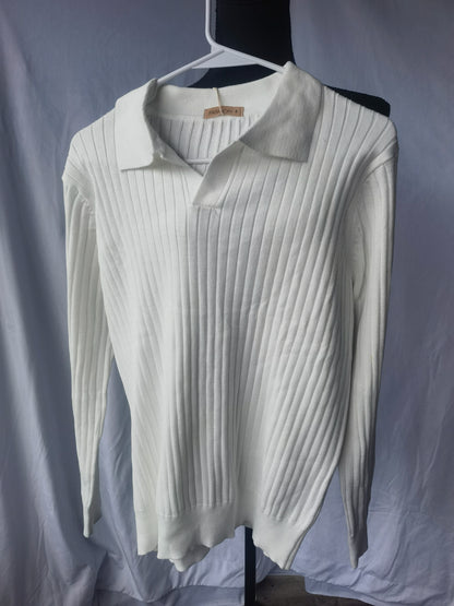 Men's Sweater V Neck Cable Knit Pullover Sweater Casual Long Sleeve Collared Twist Patterned Polo Sweaters size L