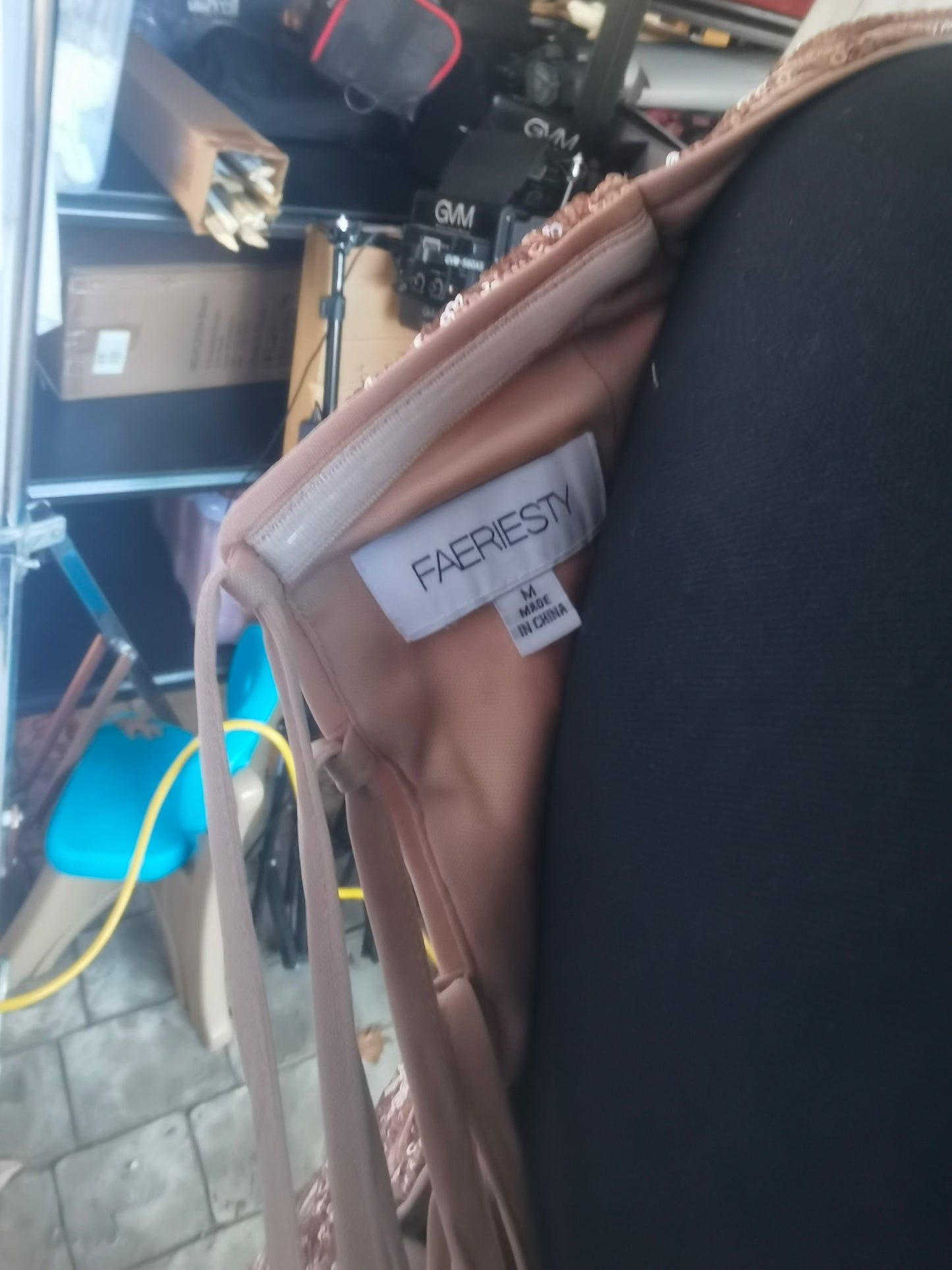 Elegant Spaghetti Straps Graphic Sequin Formal Prom Dress Size M