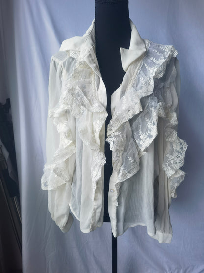 Designer Ruffle Blouse Tuxedo Shirt - Perfect for Galas, Stage Performances, and Red Carpet Runwayssize 8/10