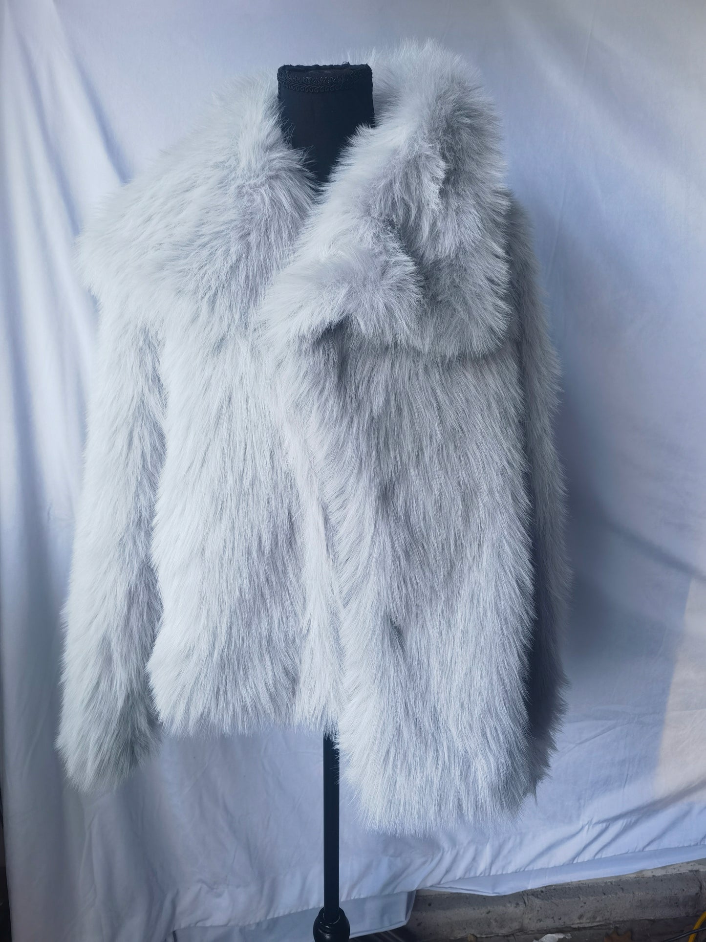 Womens Faux Fur Coat Lapel Open Front Fluffy Shaggy Jacket Winter Warm Furry Overcoat Size M